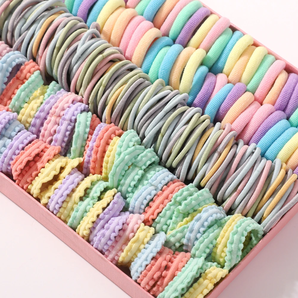 300 Uds. Conjunto de lazos elásticos para el cabello de nailon Color macarrón para niñas, coleteros trenzados, accesorios para el cabello para niños - imagen 2