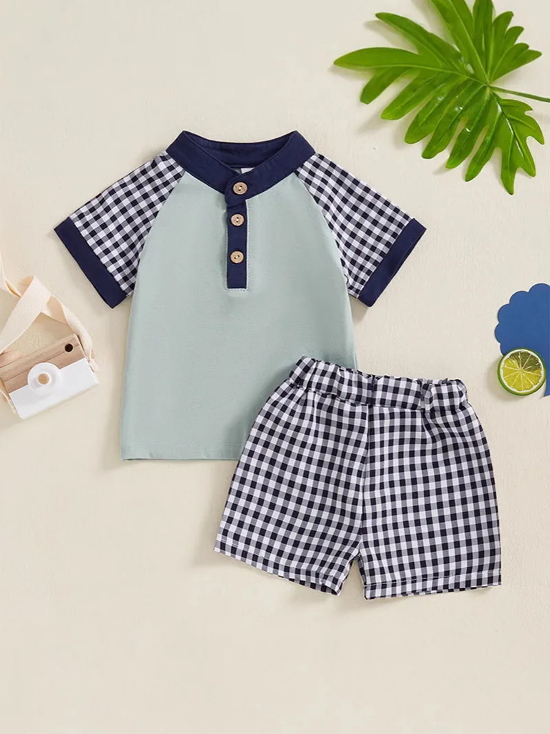 MILANCEL, nuevo conjunto de ropa de verano para niños, bonitos Tops de retazos + traje informal corto de rejilla para niños, 2 uds.