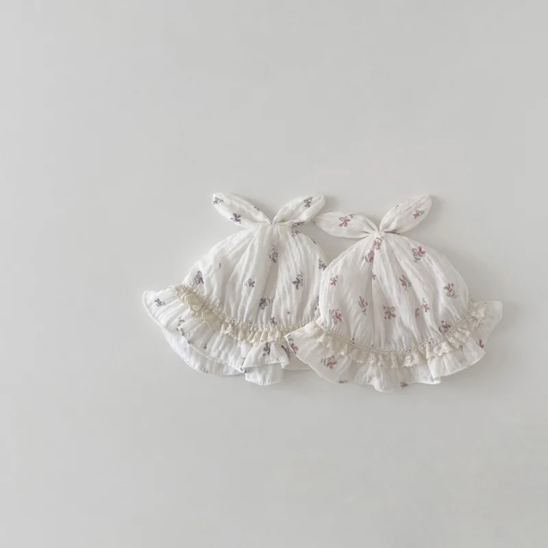 Gorro bonito de dibujos animados para recién nacido, gorro con estampado sencillo Floral, accesorios de fotografía para bebé, gorro de algodón suave para primavera y verano - imagen 3