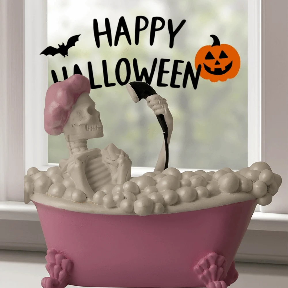 Estatuilla de fantasma de resina con temática de Halloween, estatua artesanal, adorno de fantasma de pie de dibujos animados, muñeca divertida coleccionable