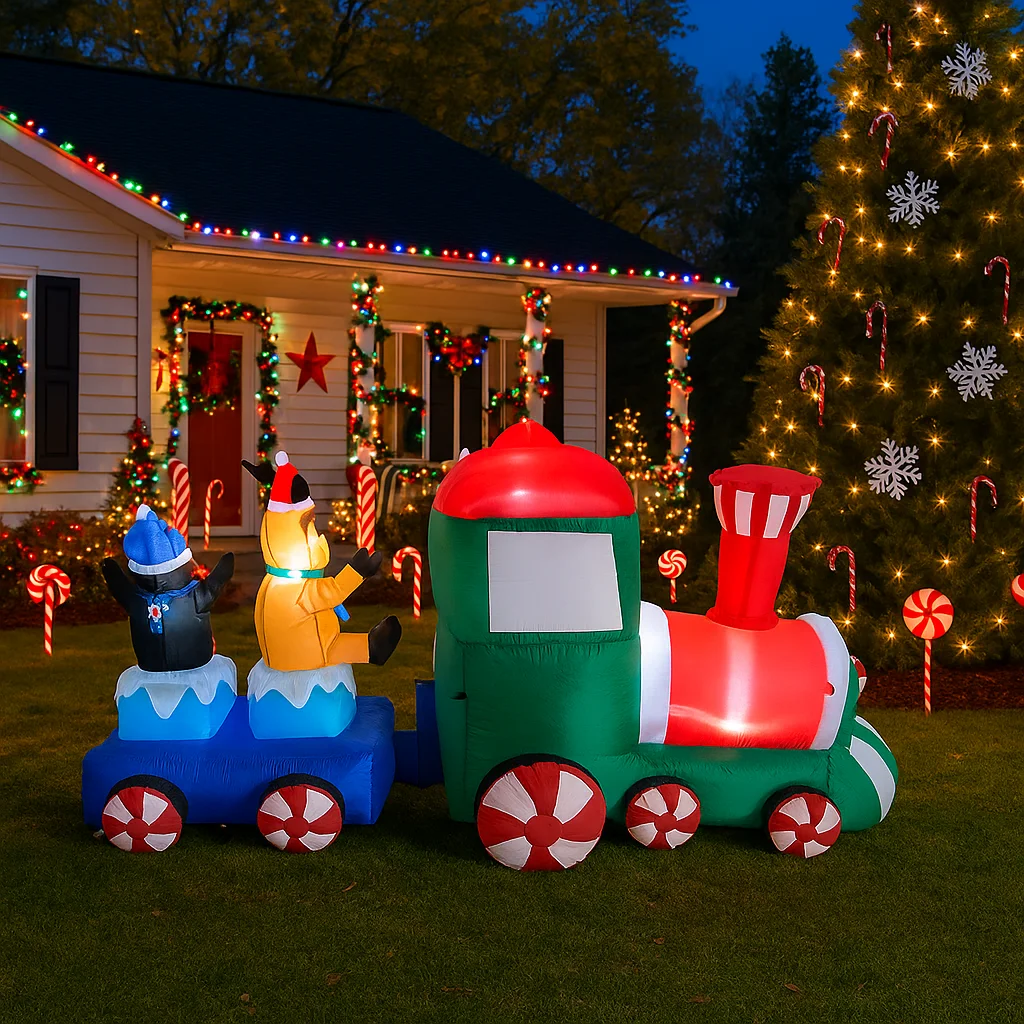 6,8 pies decoración navideña al aire libre Reno Santa Claus pingüino tren luces inflables decoración navideña hogar patio adornos de Navidad - imagen 5