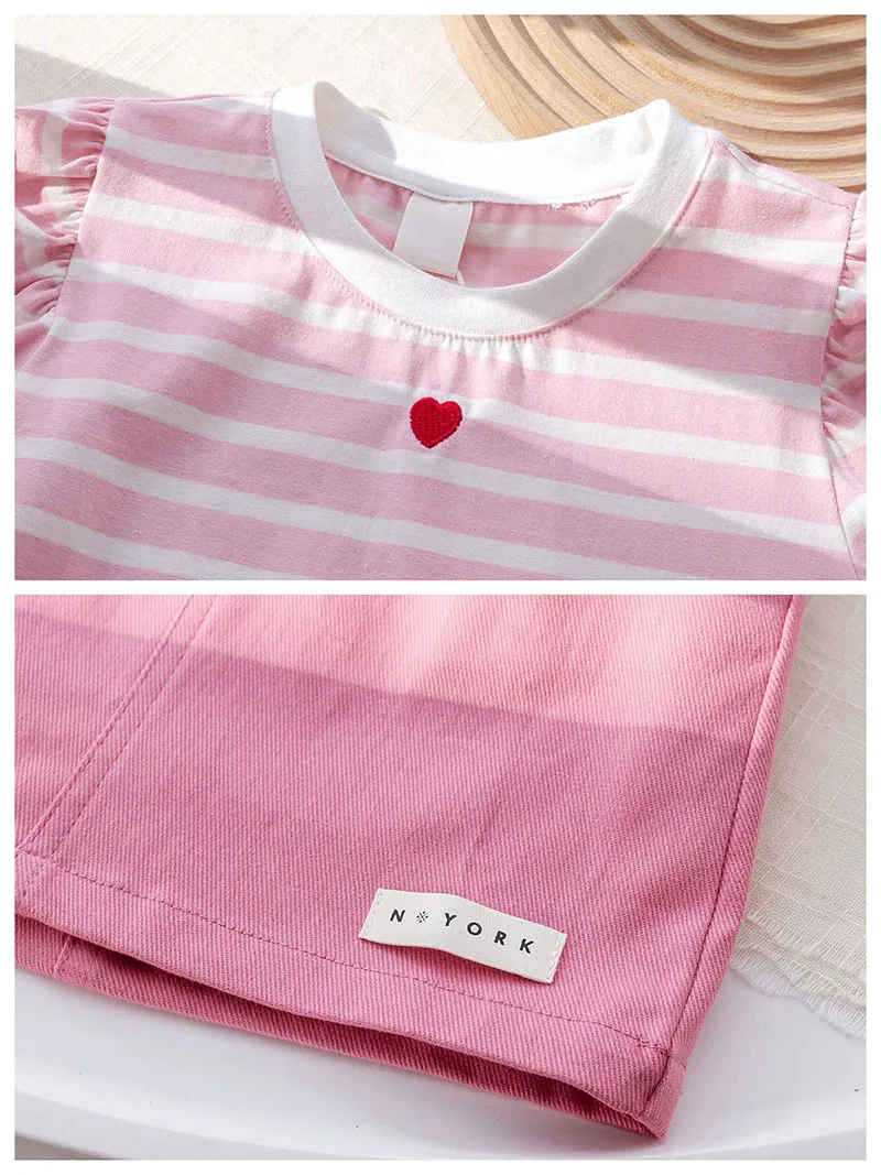 MILANCEL, nuevo conjunto de ropa de verano para niños, 1-6T, Tops a rayas dulces para niñas + faldas de Color sólido, estilo fino, cómodo, 2 uds. - imagen 4