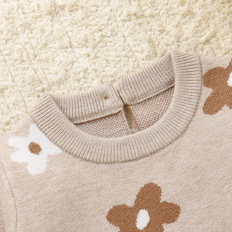 Peleles florales para niñas, monos de otoño Beige de manga larga tejidos, monos para recién nacidos, trajes de 0 a 18m, ropa para niños pequeños - imagen 2