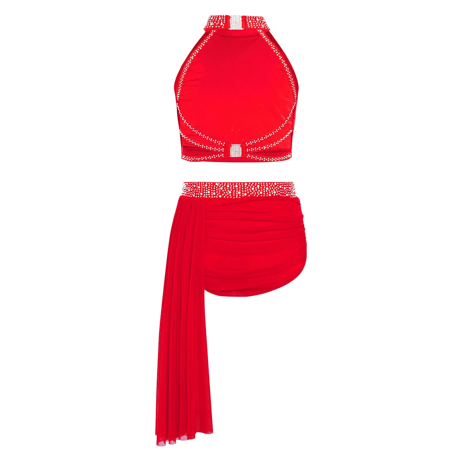 Conjuntos de baile lírico de Ballet para niñas, Ropa de baile latino contemporánea moderna, Top corto sin mangas con superposición de malla y falda, disfraz - imagen 4