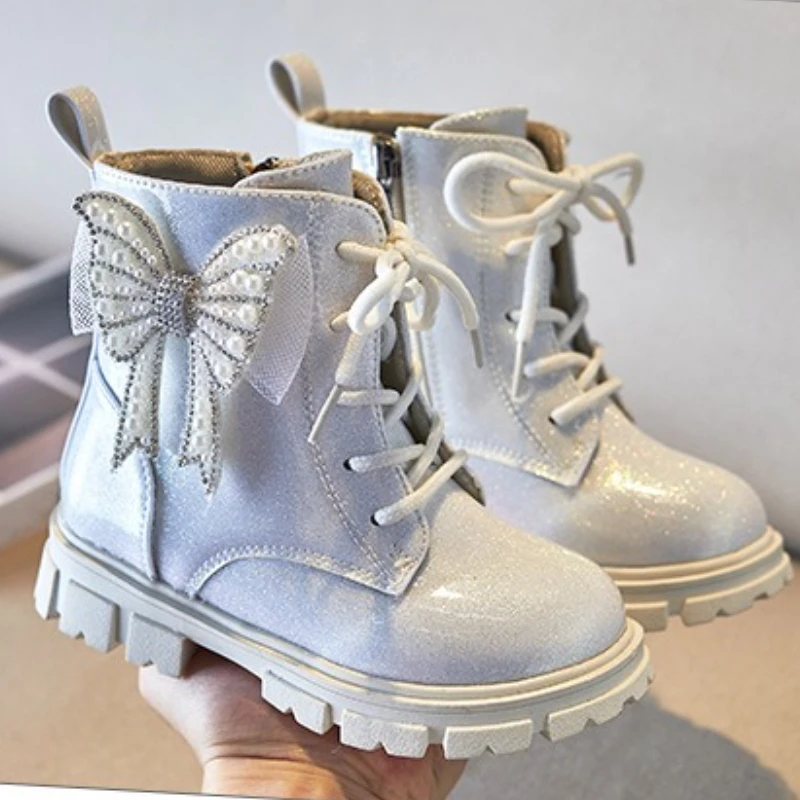 Nuevas botas para niñas, botas antideslizantes simples a la moda para niños, botines Retro exquisitos de suela suave, botas de princesa versátiles y elegantes a la moda - imagen 4