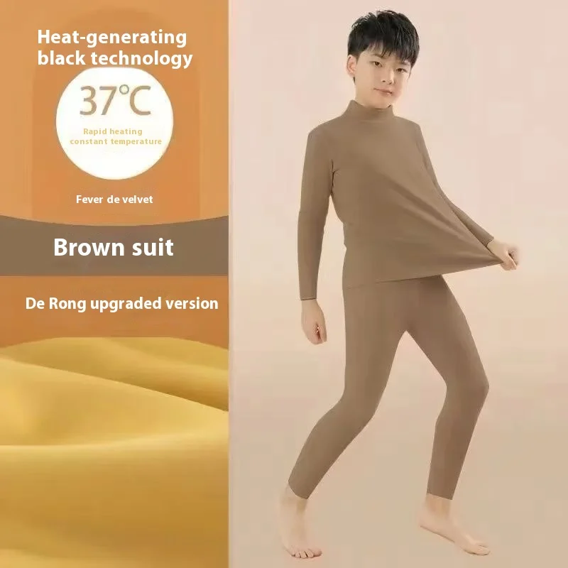 Traje térmico de terciopelo reversible de cuello alto, niño otoño - imagen 2