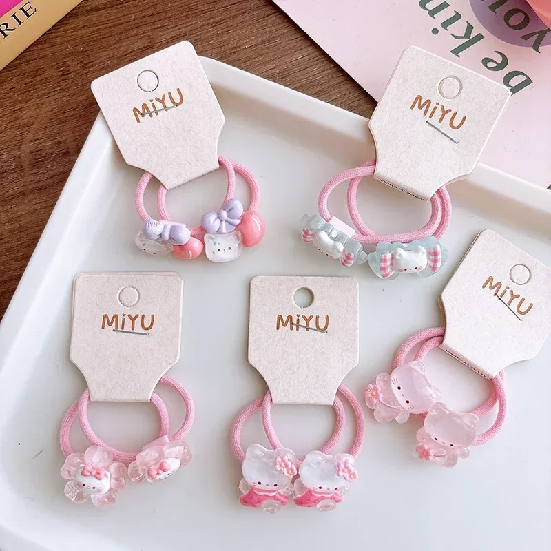 Anillo para el pelo de niña de Color rosa para niños, banda para el pelo de gatito de dibujos animados, banda elástica coreana transparente a la moda, 2 uds.