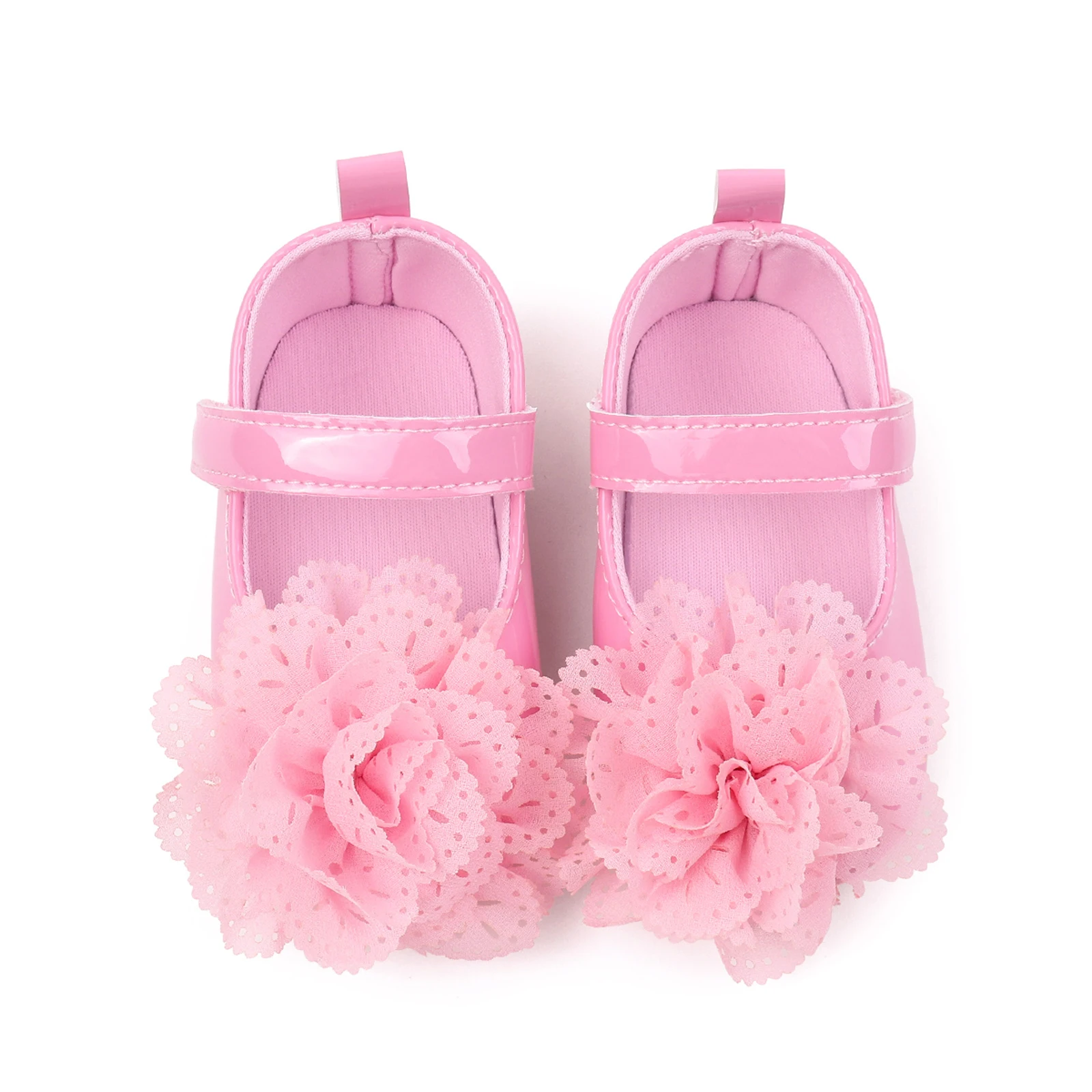 SUNSIOM Zapatos planos Mary Jane para niñas de 0 a 18 meses, zapatos de boda infantiles con flores grandes en 3D, zapatos antideslizantes para cuna para recién nacidos