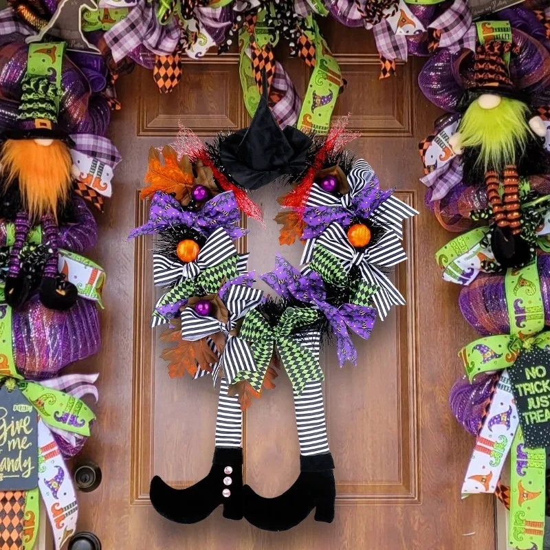 2/1 Uds. Decoración de terror, accesorios para fotos de casa fantasma, sombrero de bruja de Halloween, corona de calabaza de piernas largas - imagen 2