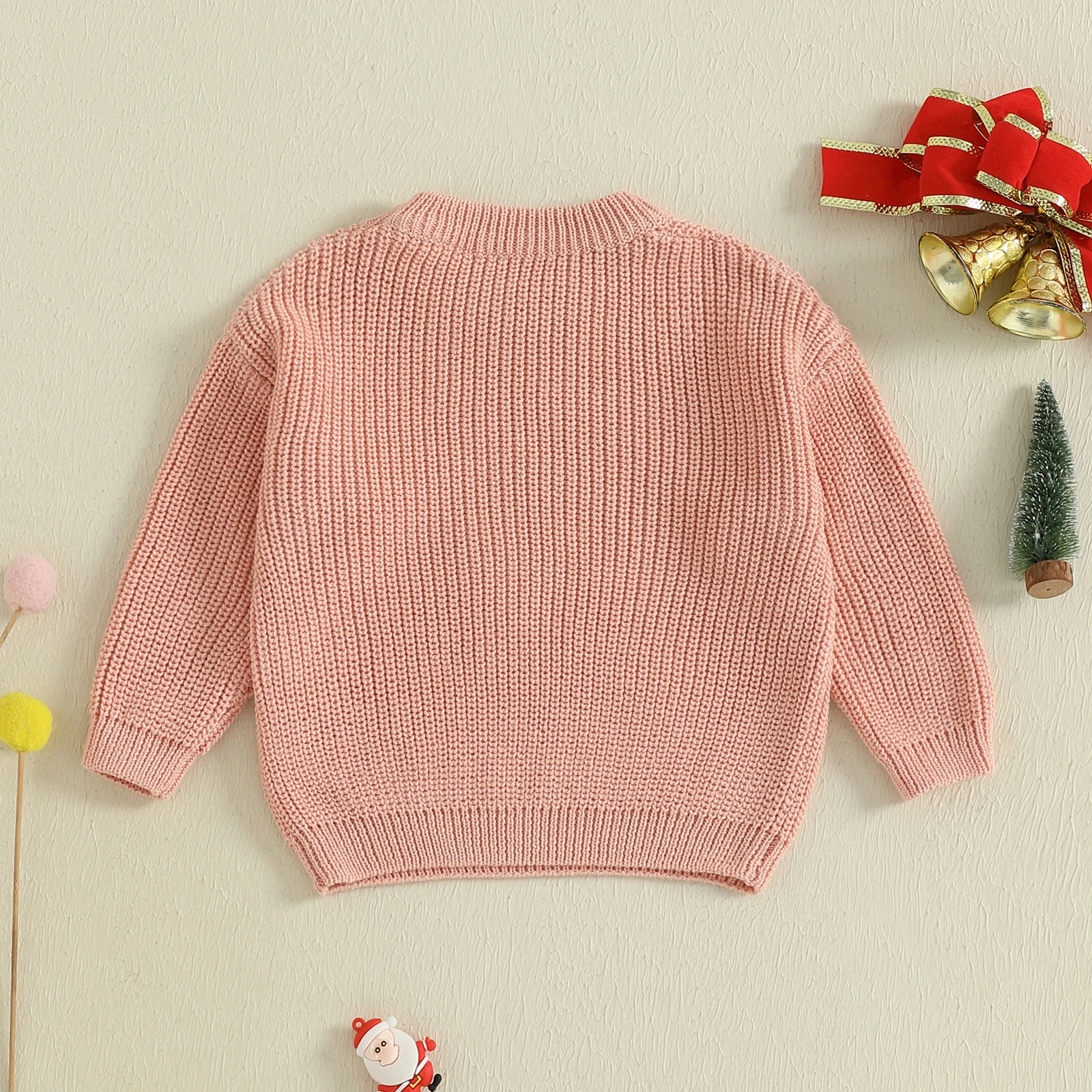 VISgogo Suéter navideño para bebé con lazo y árbol de Navidad bordado acanalado de manga larga para invierno - imagen 3
