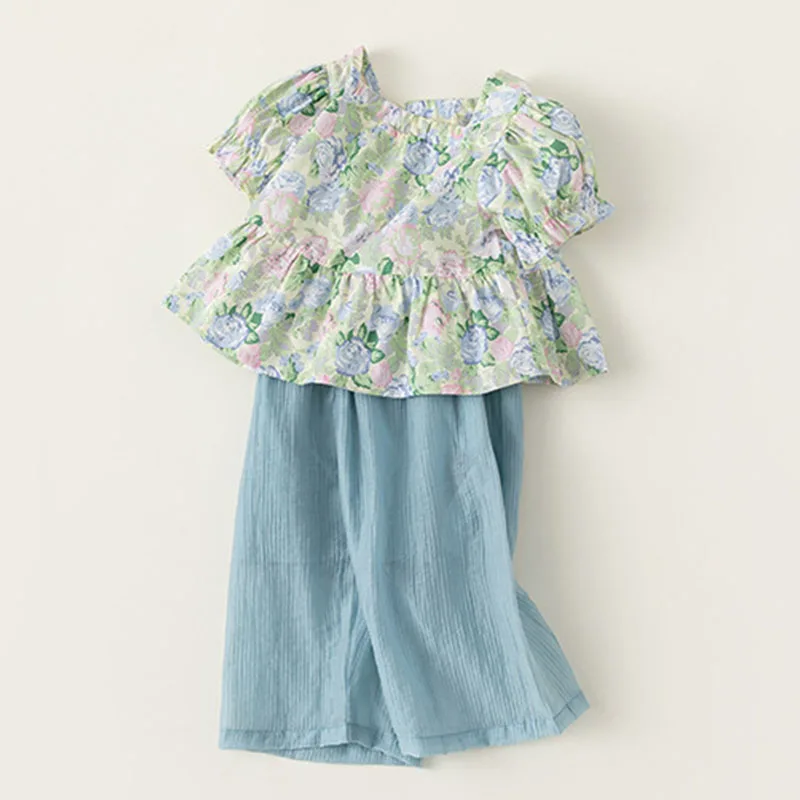 Conjuntos de 2 piezas de ropa de verano para niña, Tops de manga corta con flores bonitas a la moda de estilo chino + Pantalones sueltos, ropa de Boutique para niños B156 - imagen 5