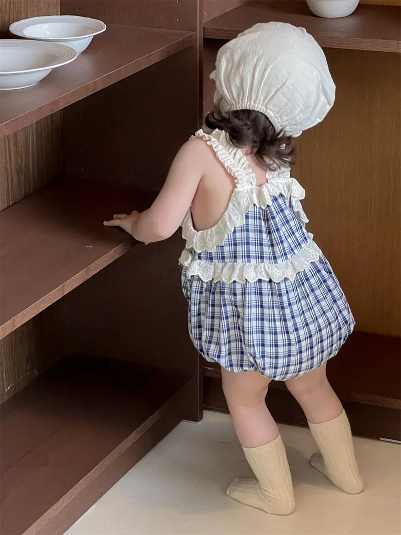 MILANCEL nuevo Body de verano para bebé de 3 a 24M, mono con tirantes de encaje de rejilla bloqueada de Color, prendas de vestir para niños pequeños de una pieza - imagen 2