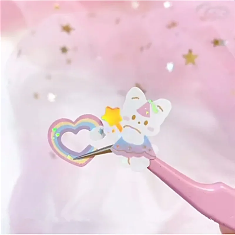 1 unidad de pegatina bonita coreana Kawaii Bling Bunny Rainbow pegatina de pudín de cuatro hojas impermeable pegatina plateada caliente para foto DIY de estudiante - imagen 4