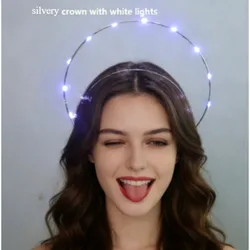 Corona de perlas con halo iluminado – Accesorio ángel para niña
