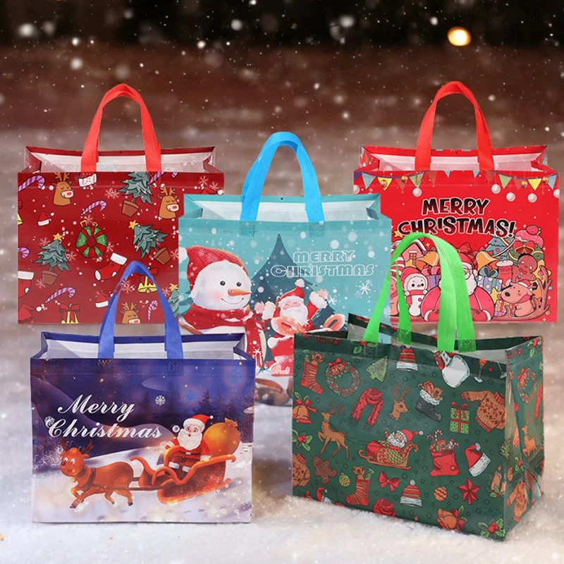2 unids/set bolsa de regalo de mano de Navidad Red8001-1 Santa Claus muñeco de nieve alce decoración 33x25x17cm bolso de regalo de recuerdo no tejido ZYF - imagen 2