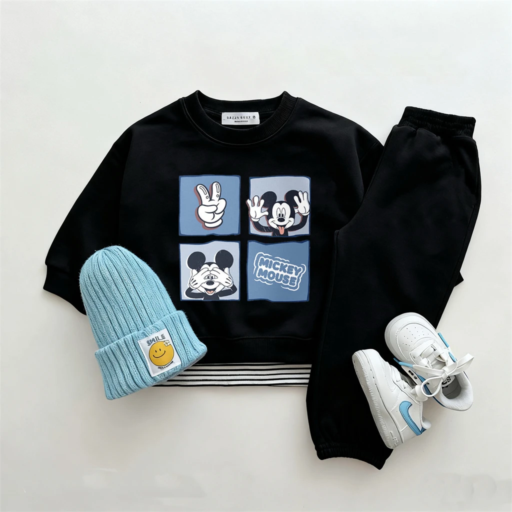 Disfraz de dibujos animados para niños, sudaderas encantadoras de manga larga, pantalones negros, trajes de principios de otoño 2025, nuevos conjuntos de colores sólidos para niños pequeños - imagen 4