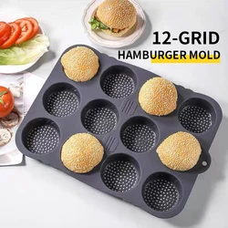 Molde de silicona para hornear pan con forma de huevo de hamburguesa de celosía, molde para hornear de grado alimenticio, redondo, cuadrado, poroso, 12/8/4