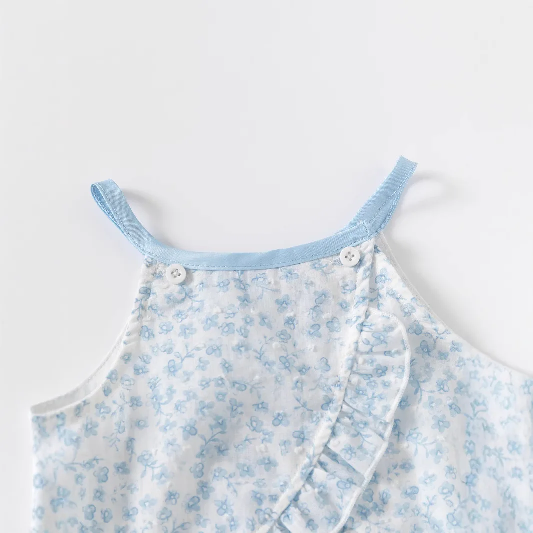 Conjunto veraniego niña camiseta sin mangas algodón lazo pantalón azul - imagen 3