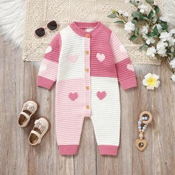 Peleles tejidos para niñas recién nacidas, monos de manga larga con cuello redondo, monos de 0 a 18m, ropa Infantil de una pieza para niños, ropa de Otoño Invierno