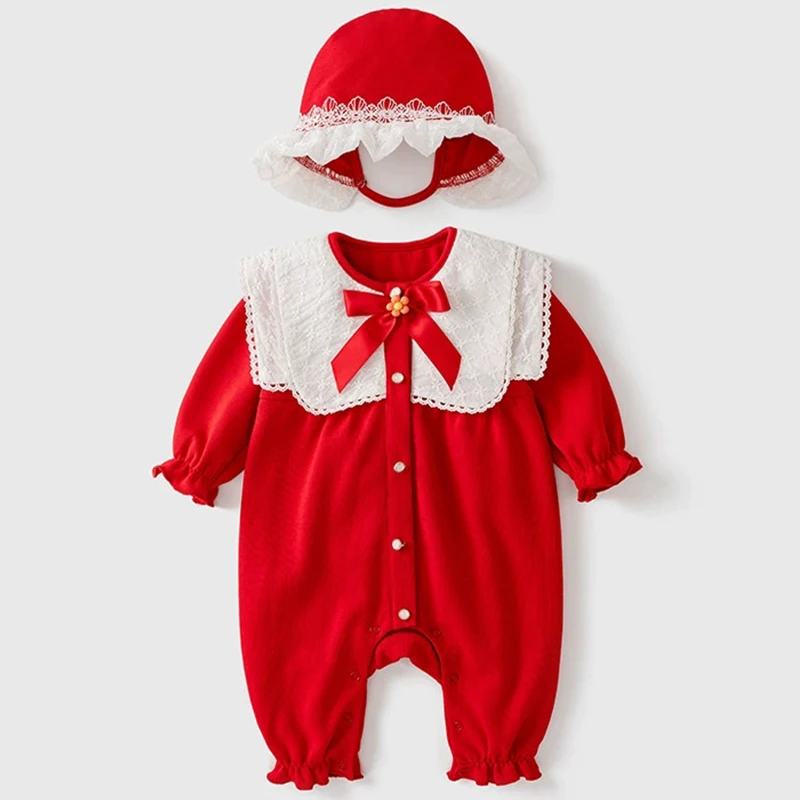 Conjuntos de 2 piezas de ropa para niña pequeña, monos de princesa de algodón con bonito lazo de estilo chino, peleles + sombrero, artículos para bebé recién nacido BC473