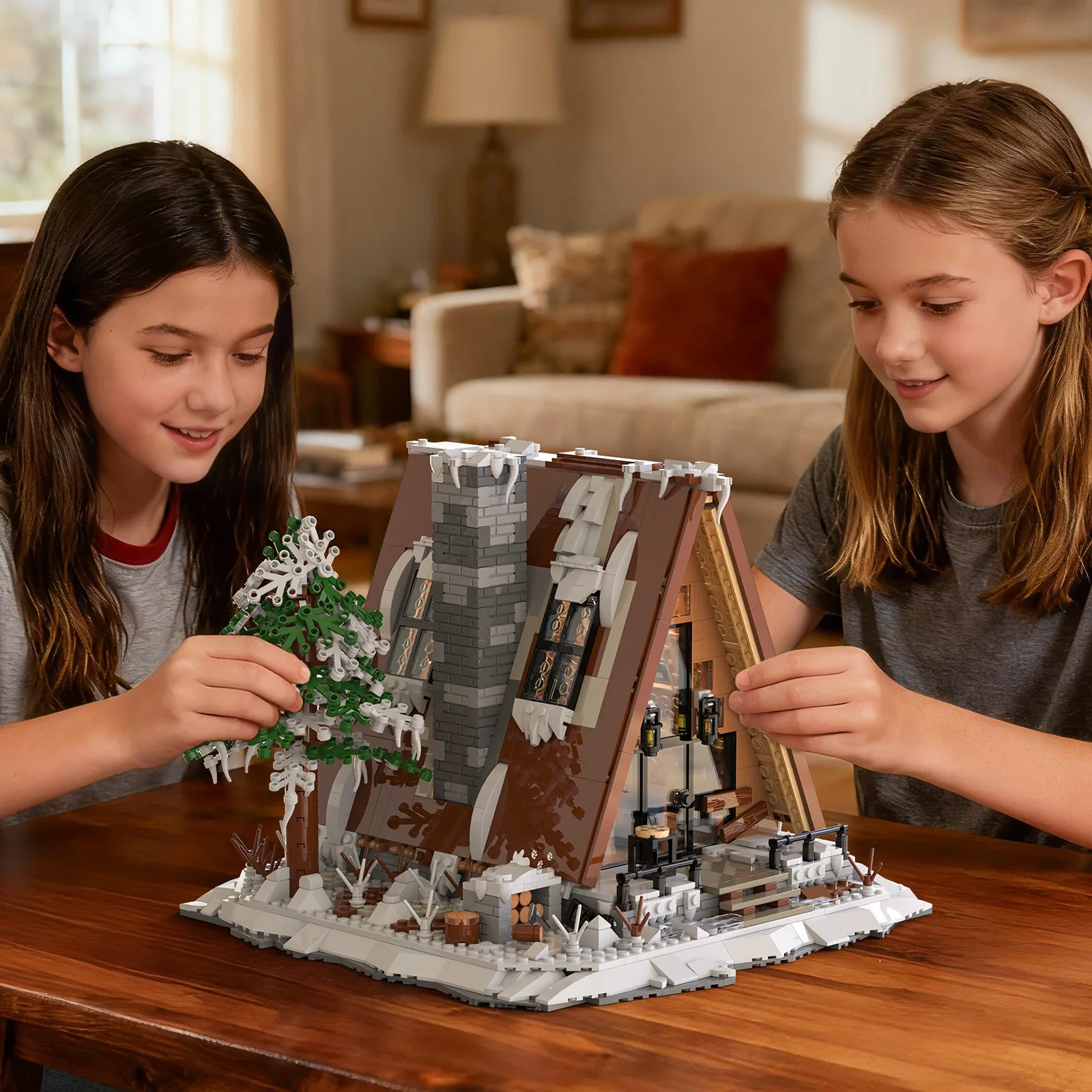 Cabaña de nieve navideña con árbol – Bloques construcción - imagen 2