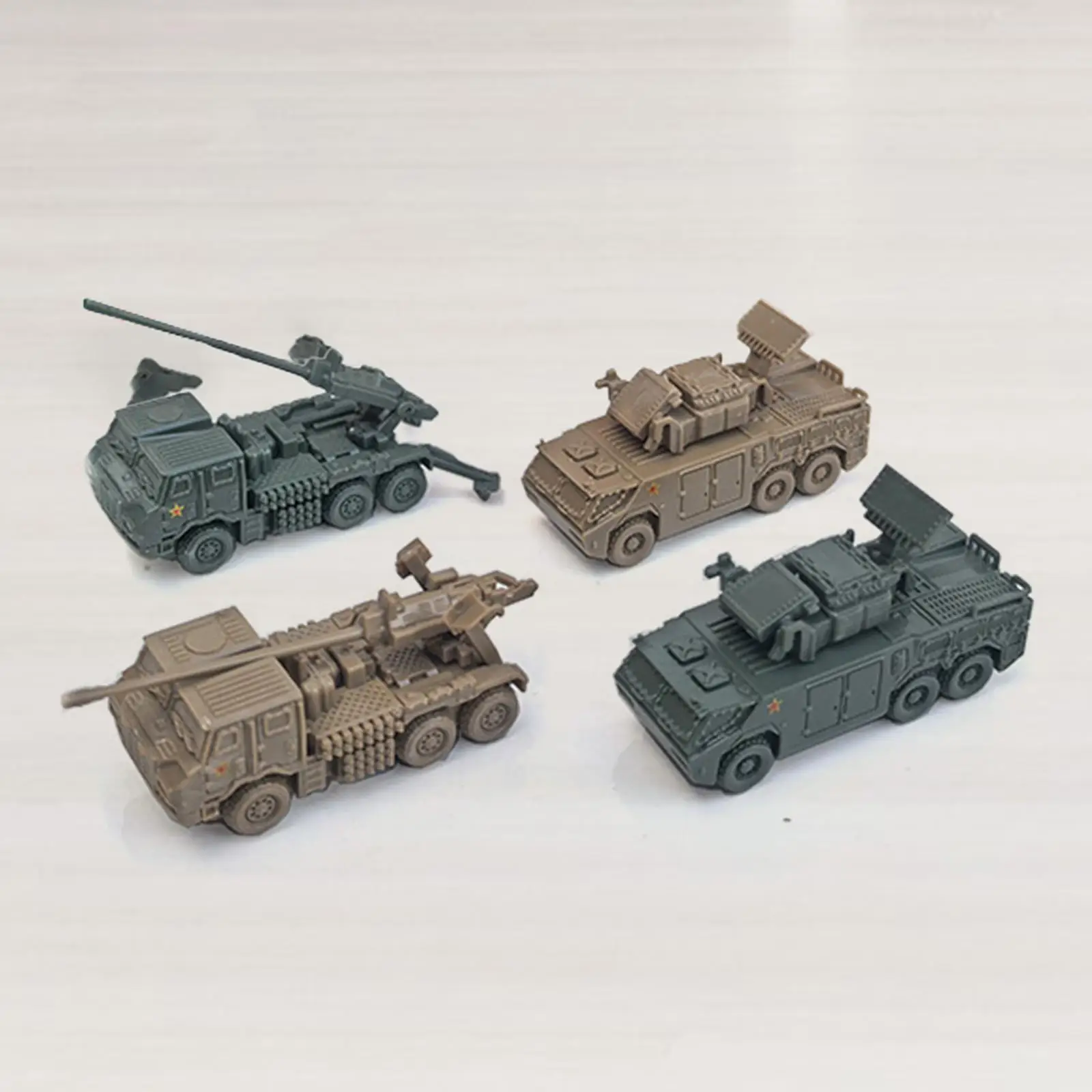 4x 1:144 Armored Vehicle Model Education Building Kits Ornaments Home Decor Miniature Wheeled Vehicle Model for Boys Kids Gifts