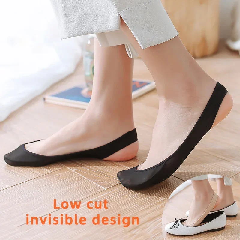 Refrescante en verano | Calcetines invisibles de barco, calcetines antideslizantes de silicona de verano para zapatos, calcetín fino con tirantes de media palma de seda helada - imagen 5