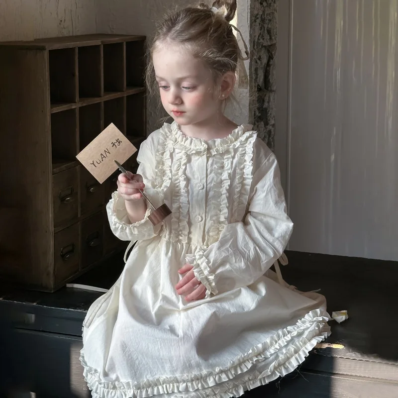 MILANCEL, nuevo estilo de primavera, vestido de manga larga para niñas de 2 a 6 años, dulce vestido de princesa con volantes de Color sólido, ropa coreana para niños - imagen 3