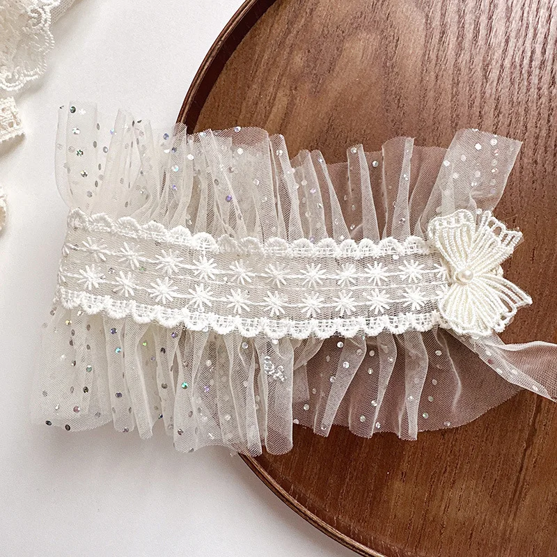 Diadema ancha y suave para bebé, diadema francesa Vintage con lazo de Jacquard, diadema de encaje Floral para recién nacido, accesorios de fotografía para niños pequeños - imagen 4