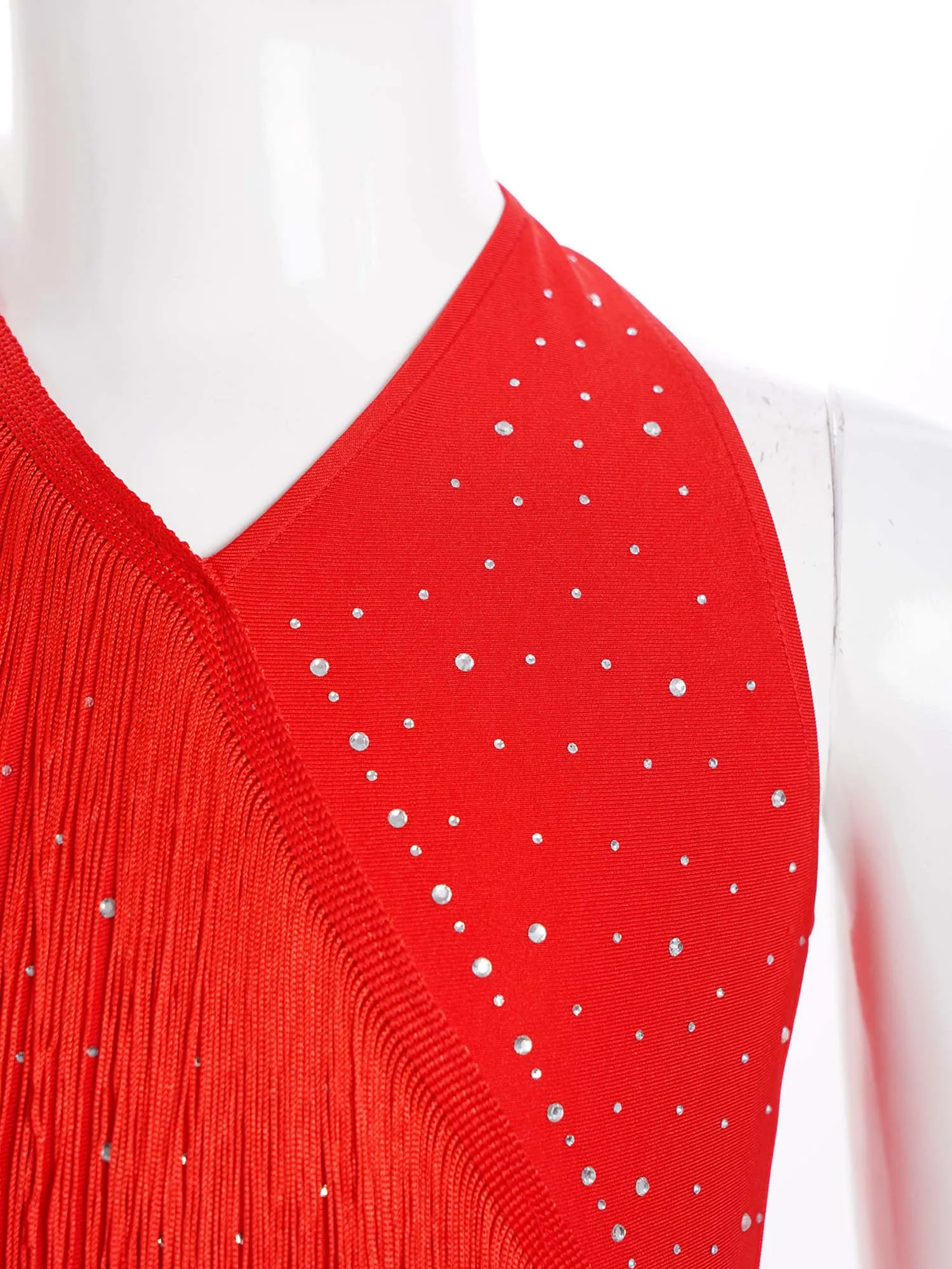 Vestido de baile jazz niña lentejuelas flecos halter - imagen 4