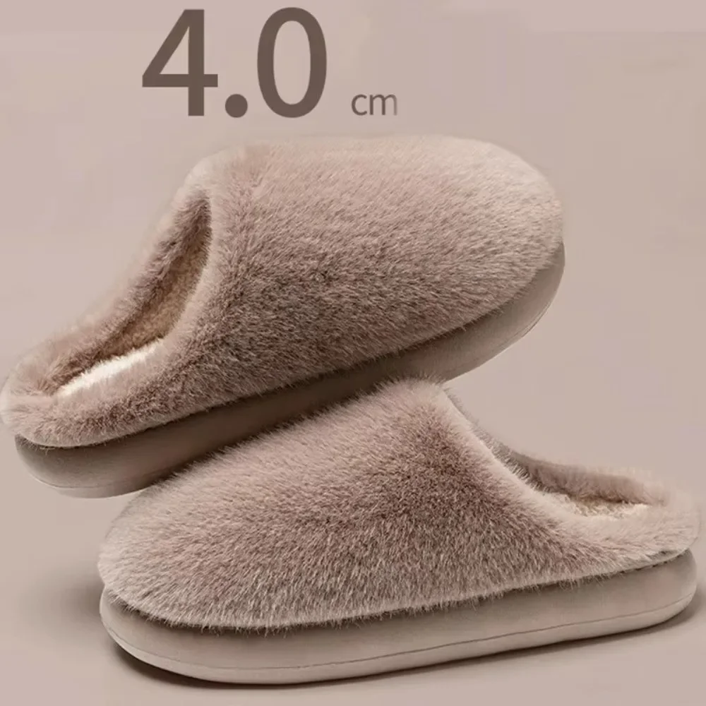Nuevas zapatillas cálidas de piel sintética para el hogar de invierno, zapatillas de algodón cálidas antideslizantes, suela gruesa, zapatos de casa suaves y acogedores para mujeres y hombres - imagen 5