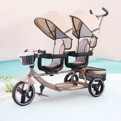 Triciclo Reversible 4 en 1 de doble asiento para niños, bicicleta de 3 ruedas para triciclo doble para niños pequeños, cochecito para niños, triciclo para dos bebés
