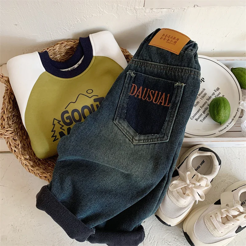 Pantalones vaqueros de lana para niños con cintura elástica - imagen 3
