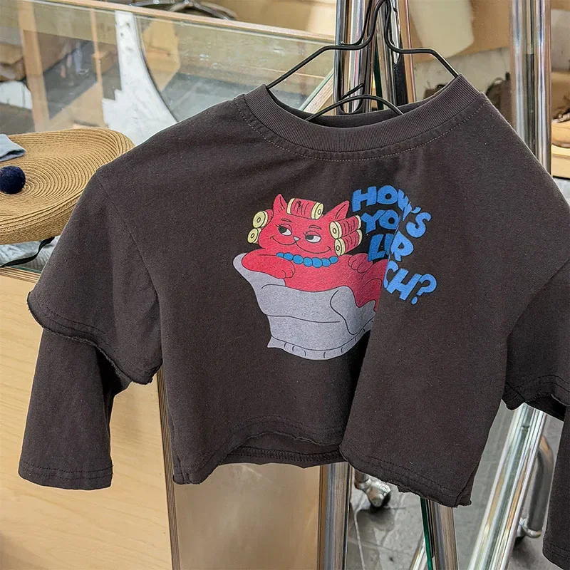 MILANCEL, camiseta de primavera para niñas, 1-6T, estampado de dibujos animados, camisa de fondo para niños, camisetas interiores finas para niños, ropa bonita con letras para niños - imagen 4