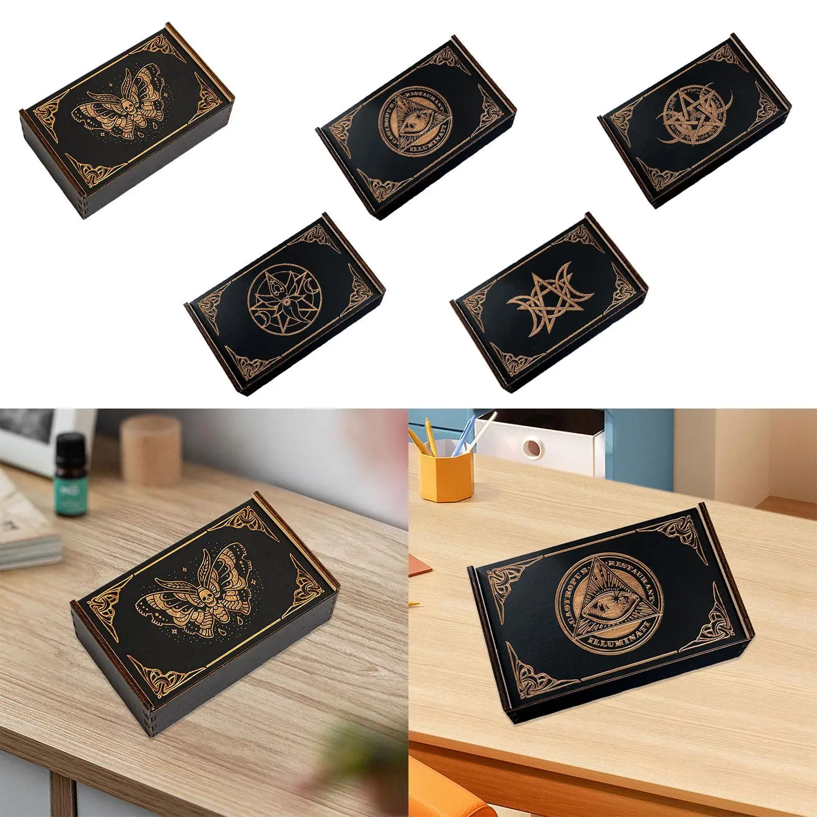 Caja de almacenamiento de madera para tarjetas de juego, tarjetero deslizante decorativo, rectangular,