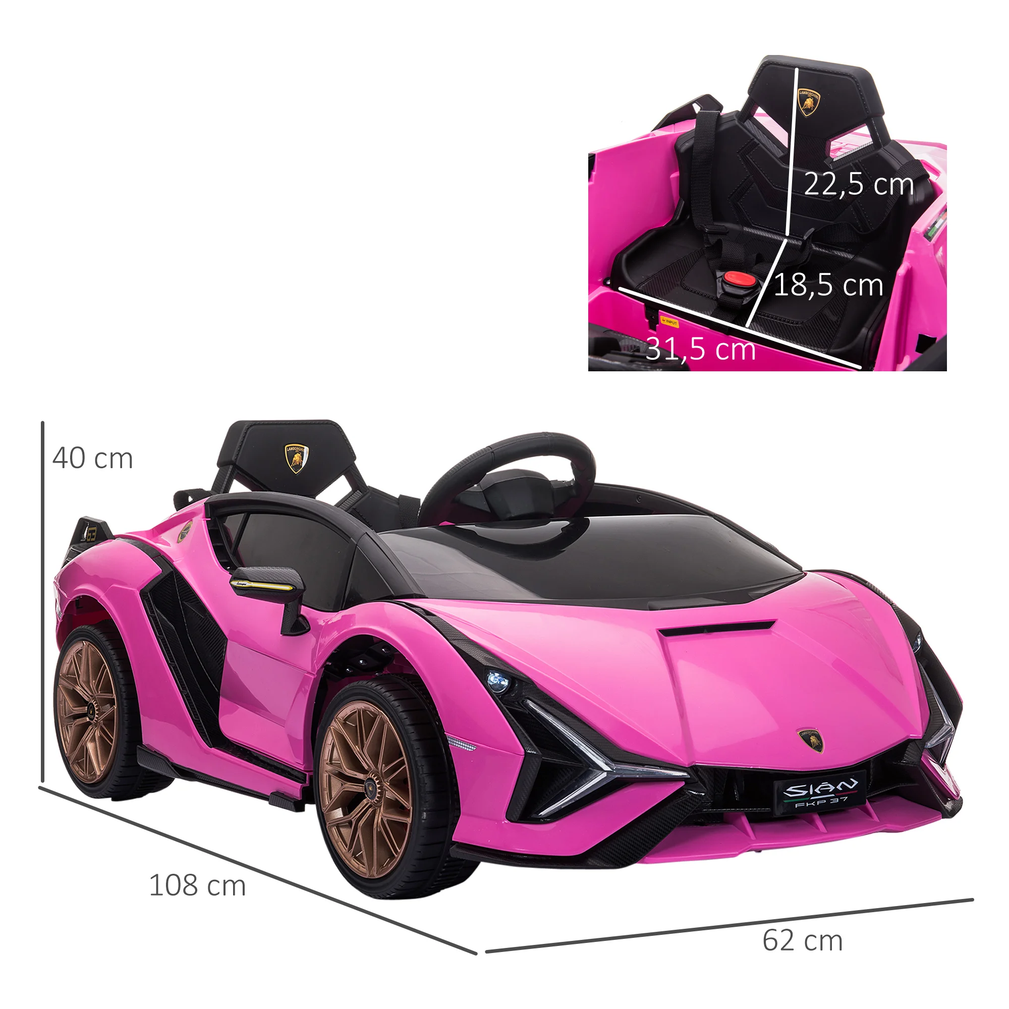 HOMCOM Coche Eléctrico Lamborghini SIAN 12V para Niños de +3 Años Mando a Distancia Apertura de Puerta Música MP3 108x62x40 cm - imagen 2