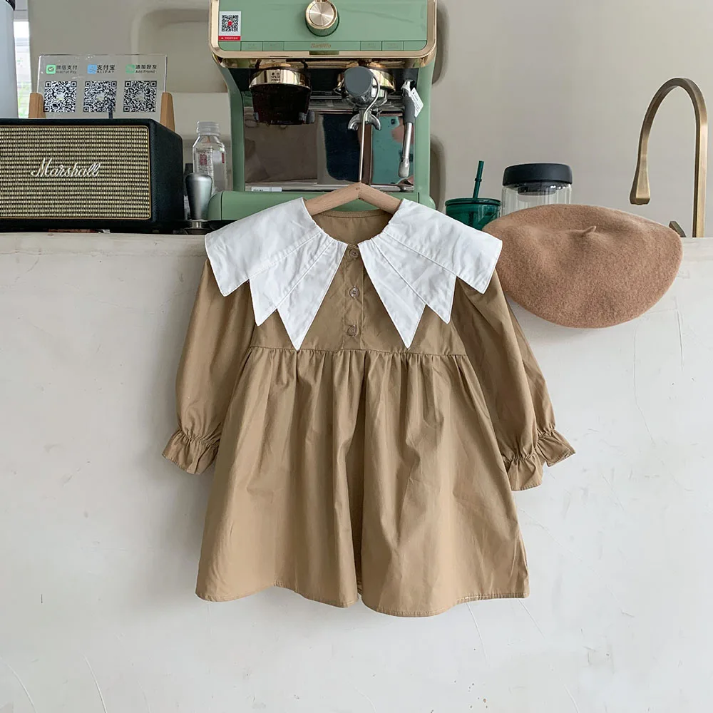 MILANCEL, vestido de primavera y otoño para niñas de 2 a 7 años, vestido de princesa con cuello Peter Pan para niños, ropa de estilo coreano para niños, traje para niñas