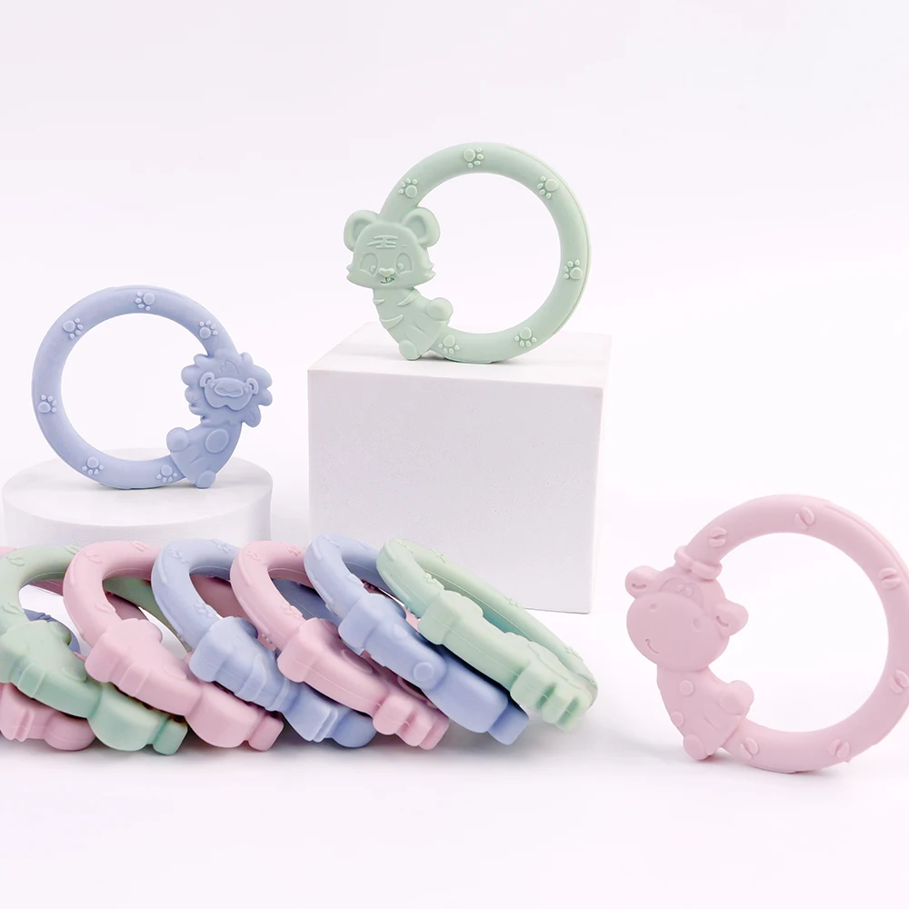 TYRY.HU-Juego de juguetes mordedores de silicona para bebé, 3 uds., formas de animales bonitos, vaca, Tigre, jirafa, mordedores infantiles de calidad alimentaria, alivio seguro de la dentición