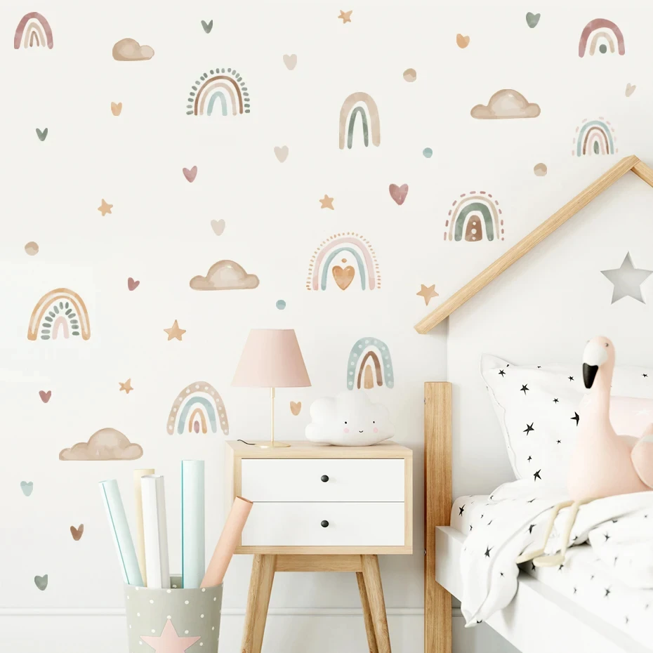 Pegatinas de pared acuarela bohemio arcoíris sol para habitación bebé - imagen 2
