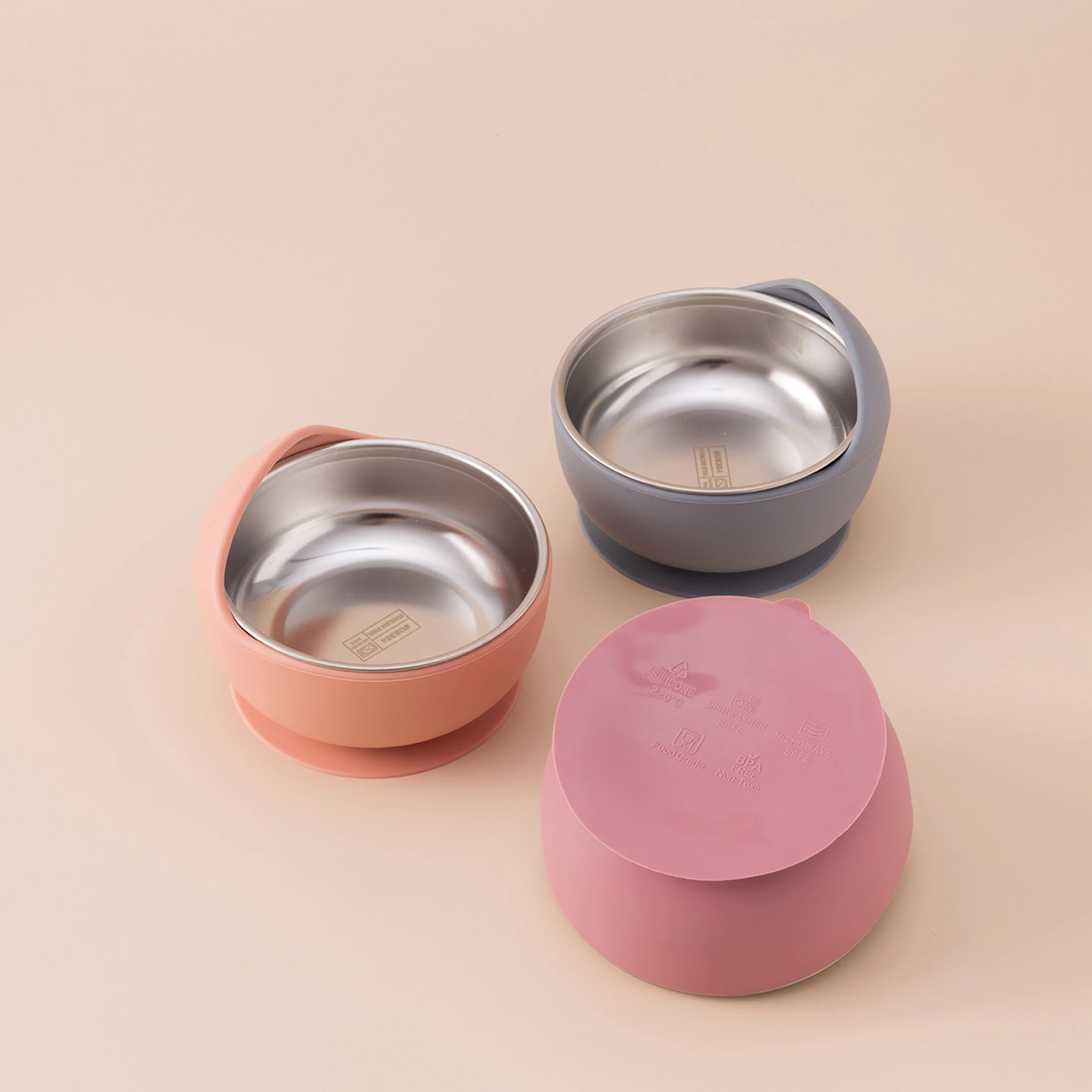 Color niños 3 uds juego de alimentación de silicona de acero inoxidable tazón de succión desmontable utensilios de autoalimentación sin BPA tenedor de entrenamiento cuchara - imagen 4