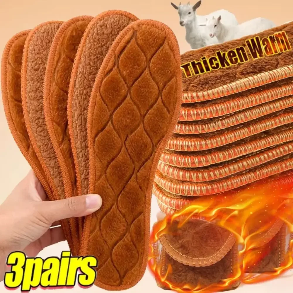 3 pares de plantillas transpirables de lana de Alpaca, plantillas gruesas de lana suave para invierno, plantillas térmicas de absorción de sudor, cuidado de los pies - imagen 2