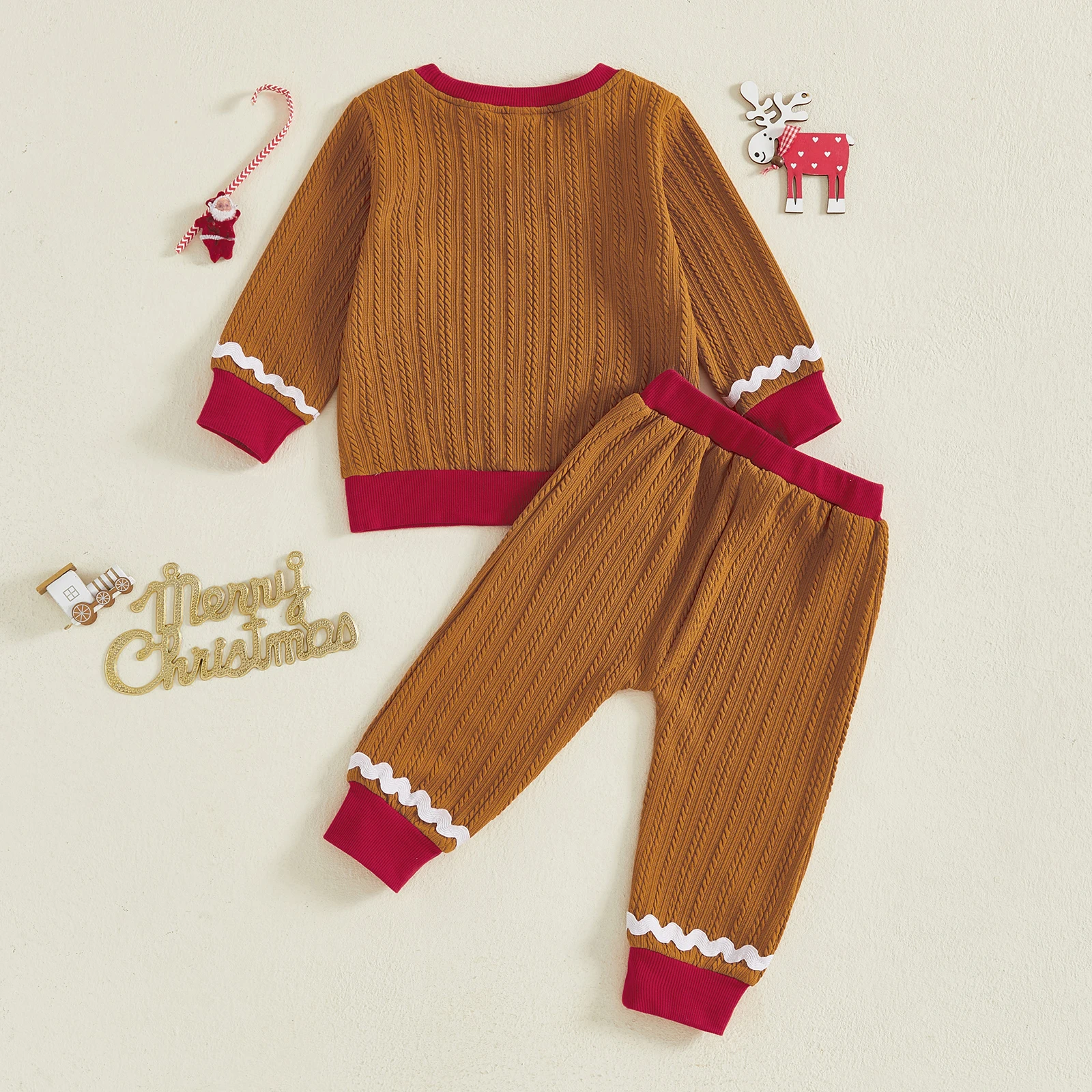 Conjunto de 2 piezas de trajes navideños para bebé, jersey de manga larga con cuello redondo y pantalones de cintura elástica - imagen 2