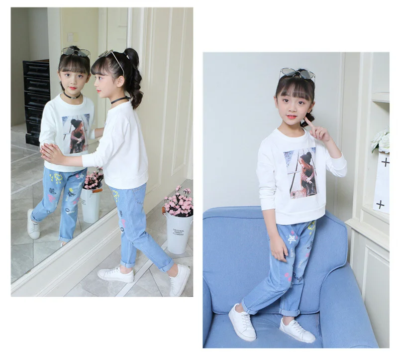 Ropa para niños con estampado de dibujos animados, pantalones vaqueros de primavera y otoño, pantalones vaqueros versátiles para bebés, pantalones vaqueros de colores claros para niñas de 90-130cm - imagen 5