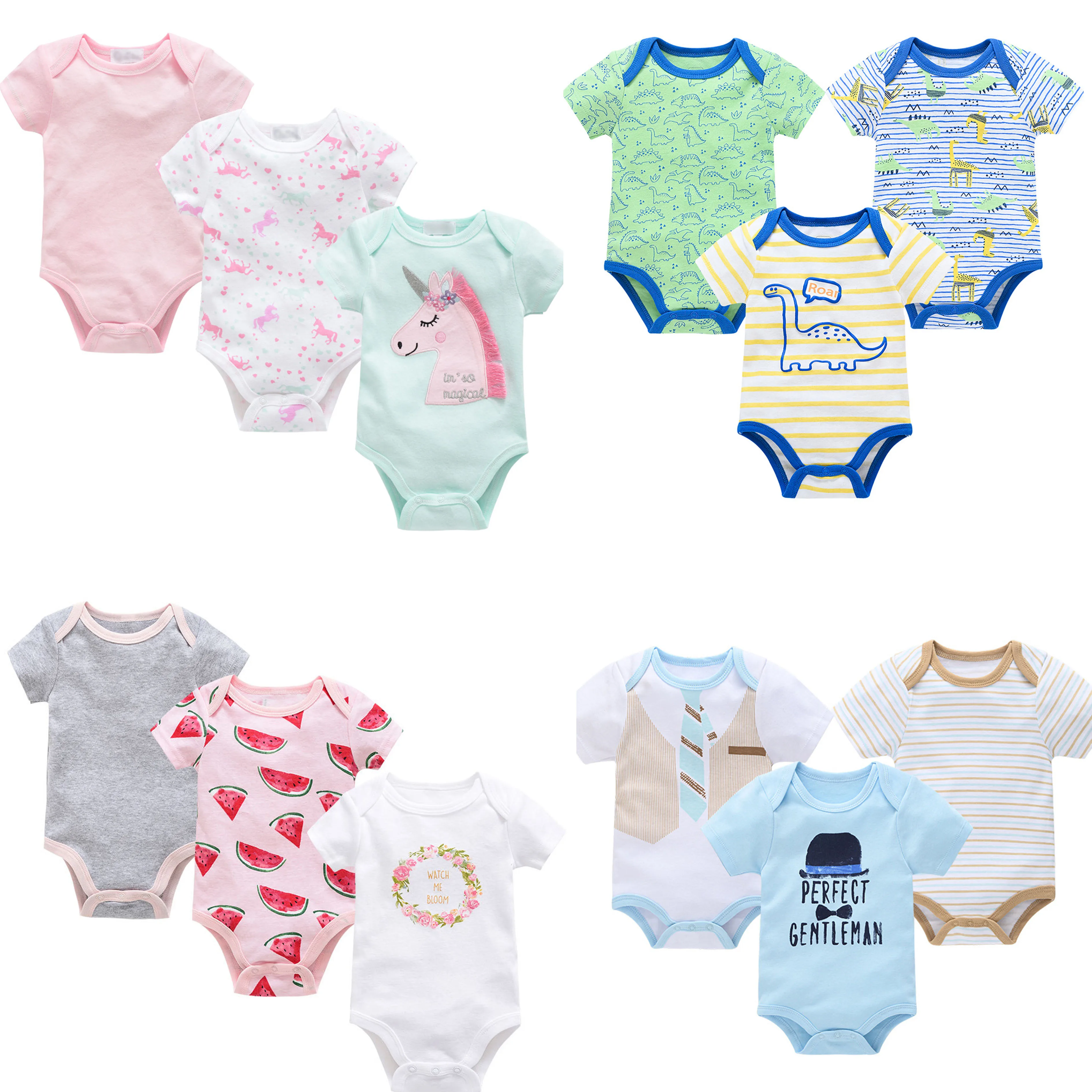 Body de algodón suave y transpirable para bebé recién nacido de 0 a 12 meses, traje bonito para niño pequeño, pelele, ropa para niño y niña, 3 uds.