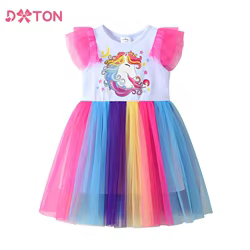 DXTON Vestido de fiesta para niña sin mangas – Tul con volantes