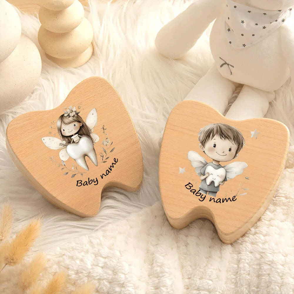 Cajita de los dientes personalizada de madera natural con nombre - imagen 4