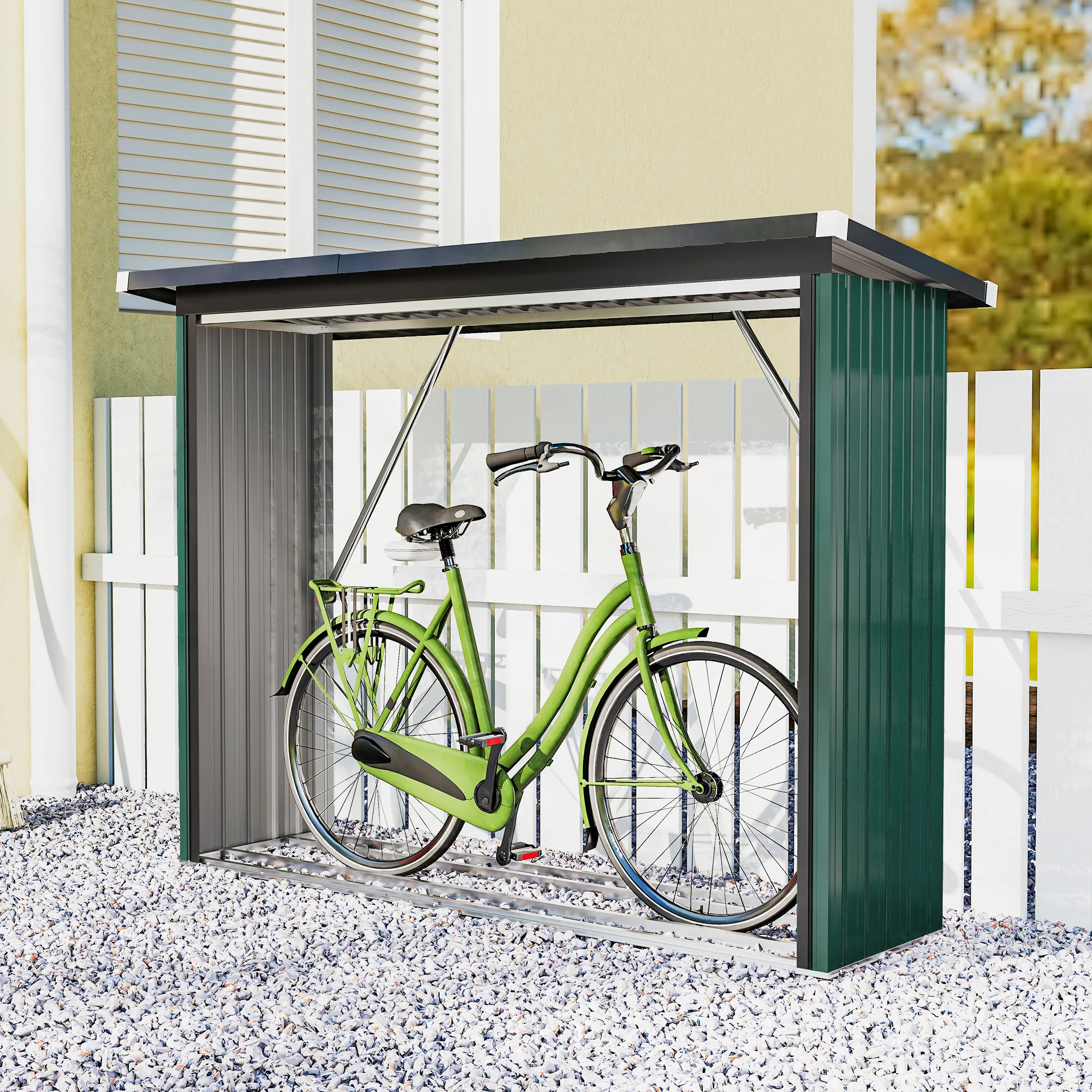 Outsunny Casetilla para Leña de Acero Galvanizado, Cobertizo Leñero Exterior de Almacenamiento de Troncos, con Base Elevada y Techo Inclinado, 213x66,5x150 cm, Verde - imagen 4