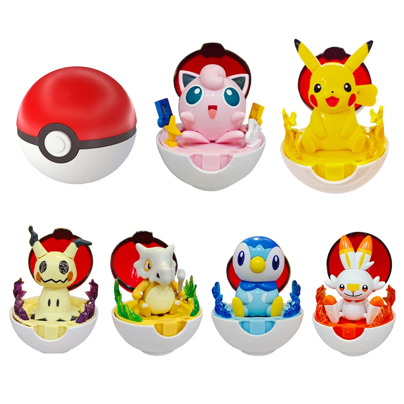 Figura de Pokémon de 12 estilos, Pikachu Piplup Cubone Mimikyu Jigglypuff, adorno de Pokeball, bola de poke, figura deformada, juguete para regalo para niños - imagen 2