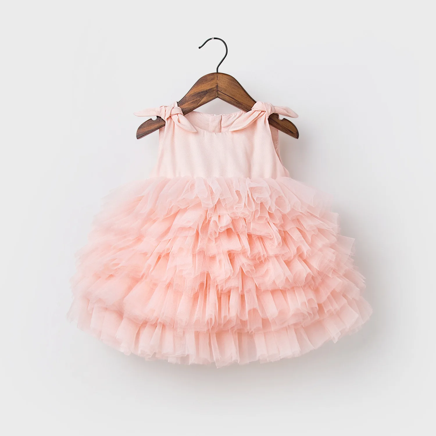 Vestido de satén para niña de 1er cumpleaños, vestido de princesa con tutú de tul con volantes para sesión de fotos de niños pequeños, ropa con lazo - imagen 3