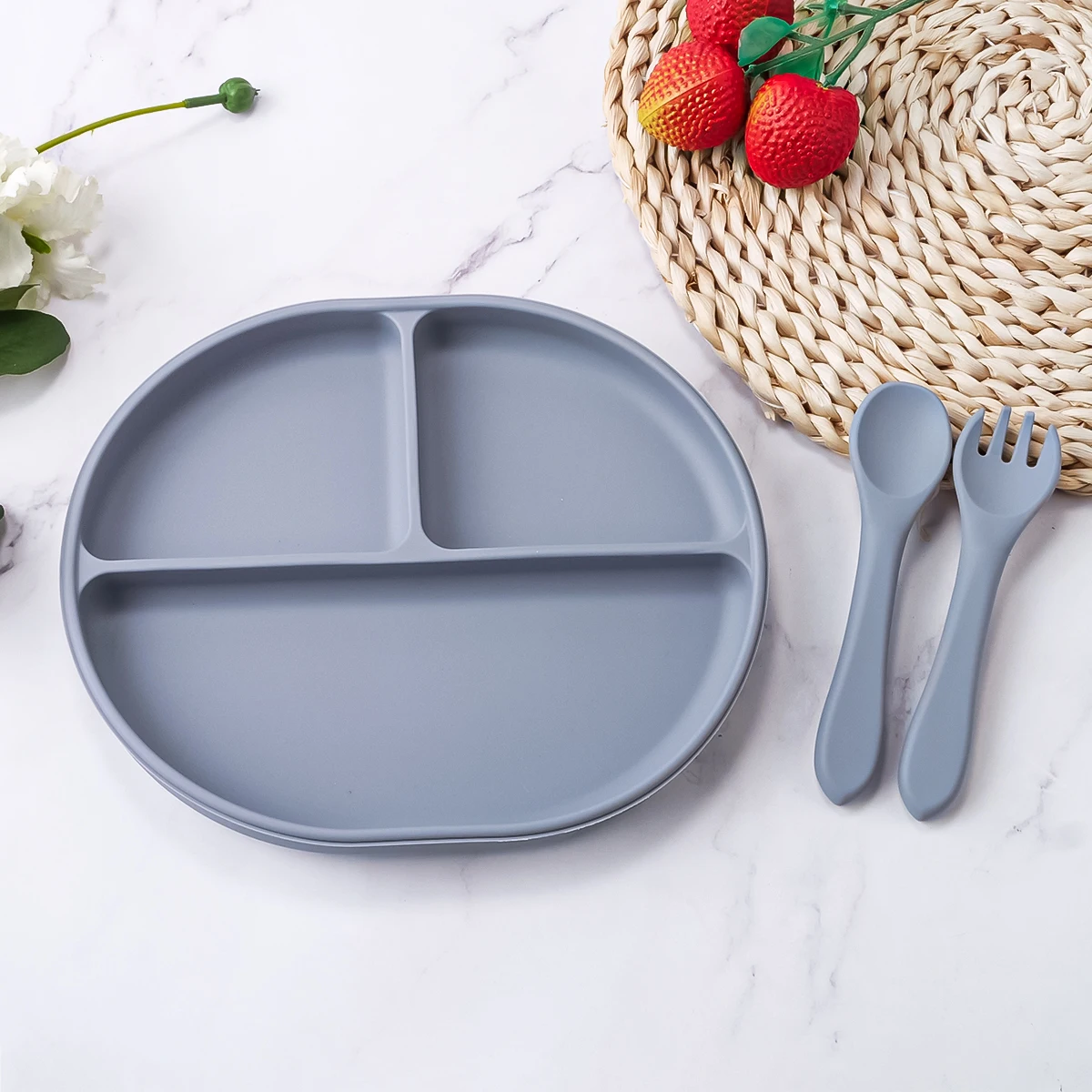 Plato de comedor de silicona con ventosa segura para bebé, platos sólidos de dibujos animados para niños, vajilla de entrenamiento con succión, cuencos de alimentación para niños